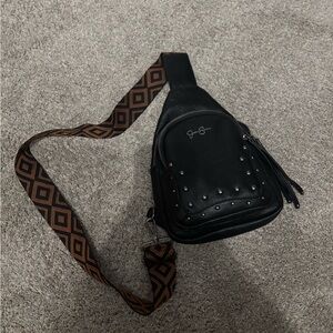 Jessica Simpson Black Belt Bag with Textured Design